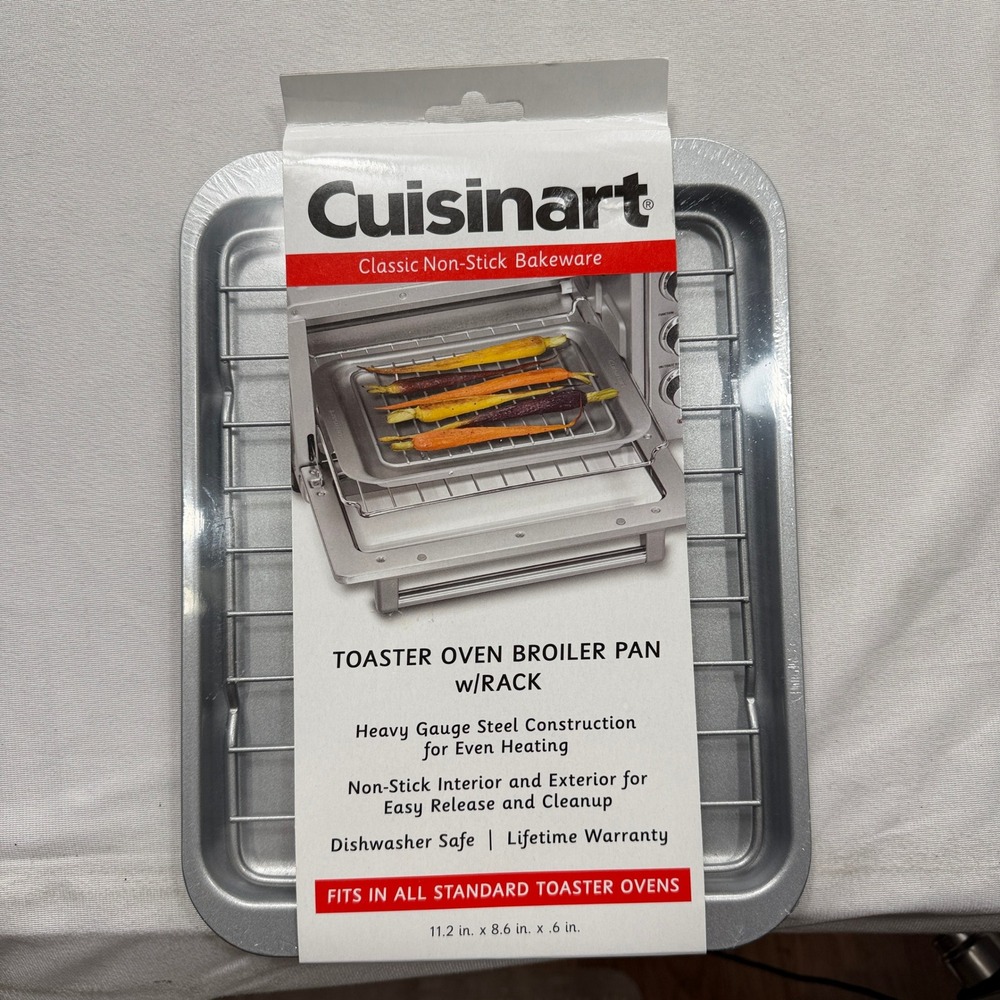 Cuisinart Broiler Pan Toaster Oven Rack Non-Stick Heavy Gauge Steel Silver NWT